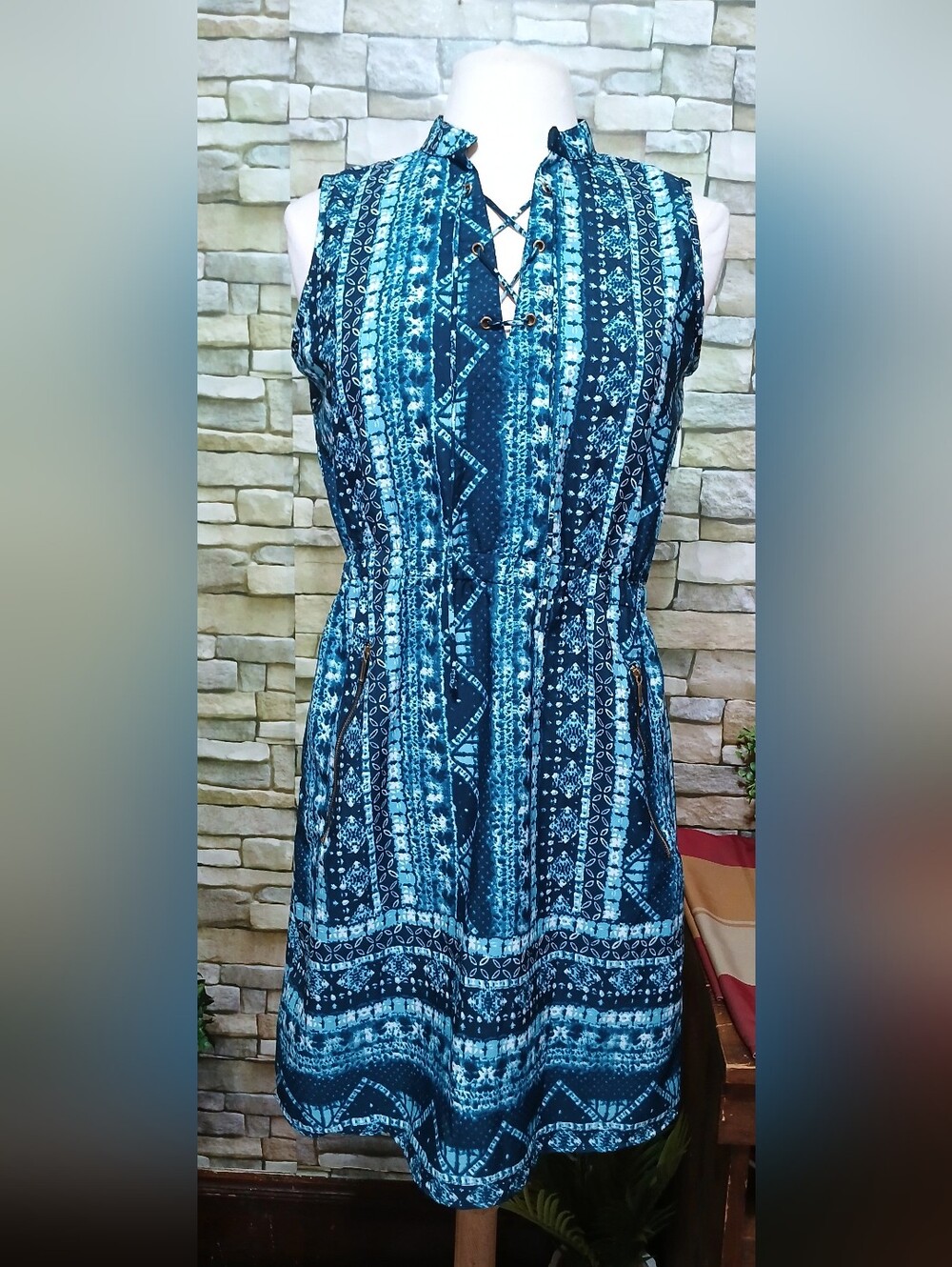 Speed Control Multicolor Navy Blue Printed Midi Dress Size Small
